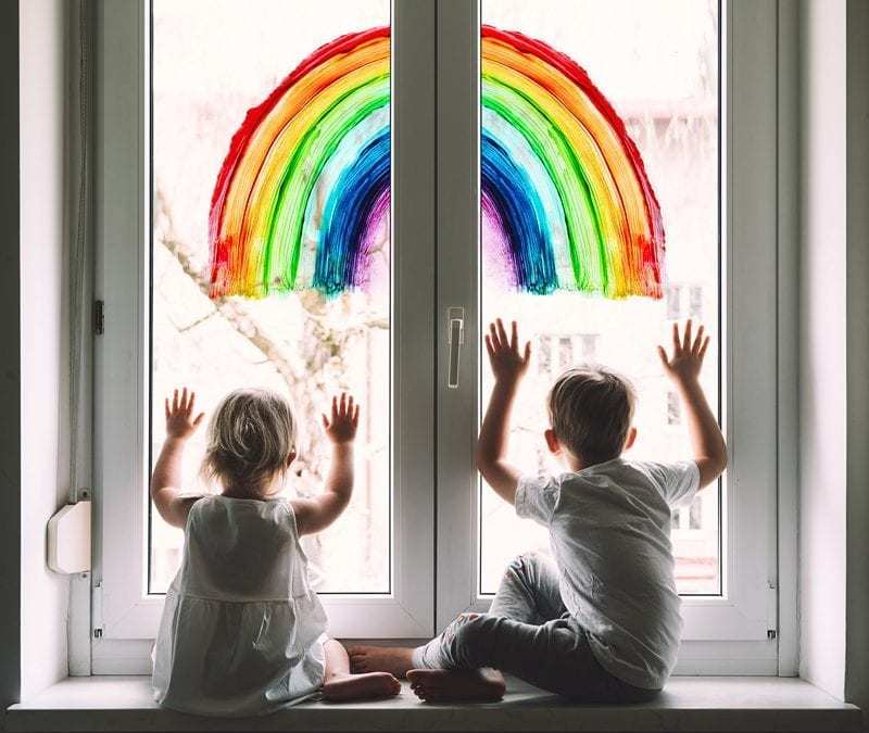 rainbow kids in window