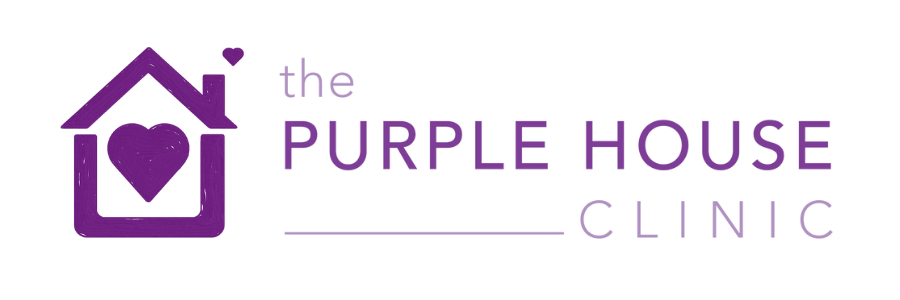 The Purple House Clinic Logo The Purple House Clinic logo: To the left, a simple purple house with a purple heart inside, with a small purple heart coming from the chimney. To the right, the Purple House Clinic text logo.