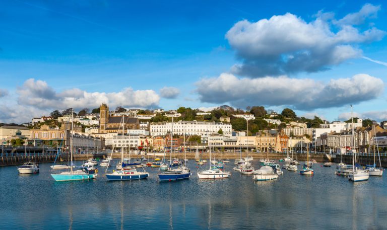Panoramic view of Torquay Harbour in Devon. Image represents the location of Purple House Clinic EMDR Training at the Hampton by Hilton Hotel in Torquay in Feburuary 2027